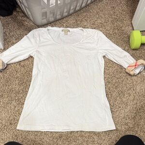Burberry White 3/4 Sleeve Top with Tan Accents